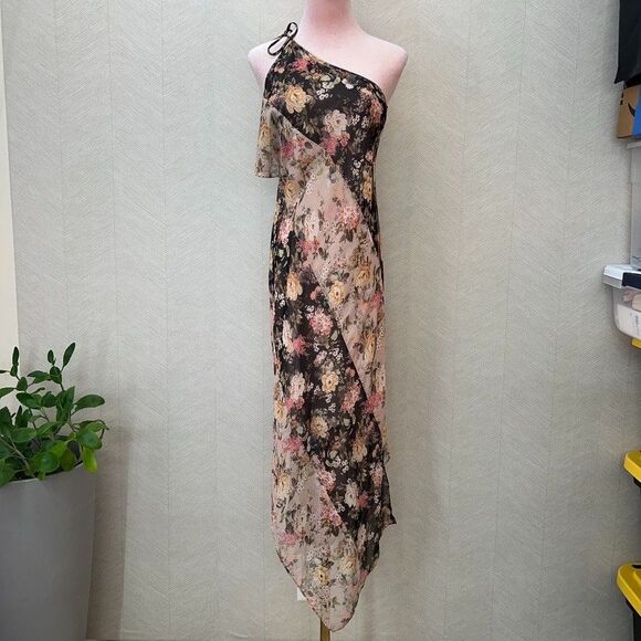 Bailey44 Sheer Floral Chiffon Moon and Back One Shoulder Dress Womens Size S - Picture 1 of 10